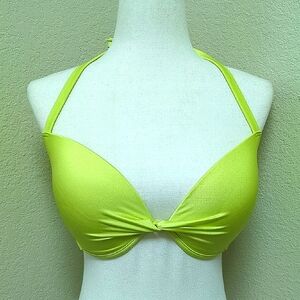 Victoria's Secret Neon Yellow Halter Tie Bikini Top Size 34 DDD